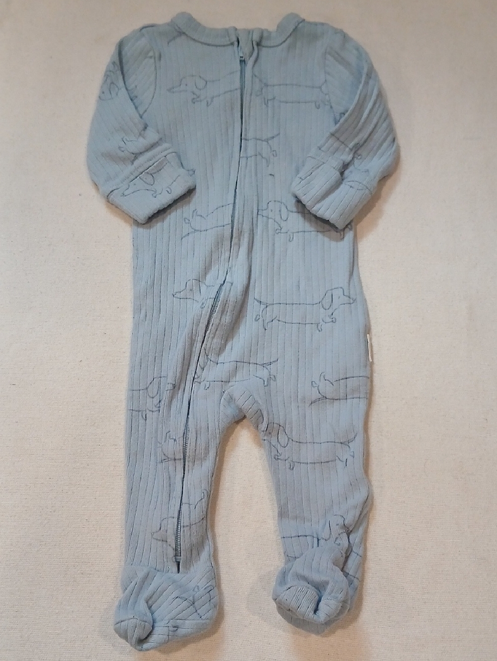Soft Blue Ribbed Baby One-Piece with Dachshund Print